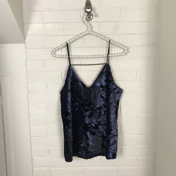NWT Ro & De Navy Sequin Velvet Top Size M - Picture 6 of 11